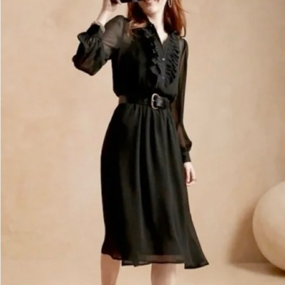 Banana Republic Black A-Line Dress with Bishop Sleeves